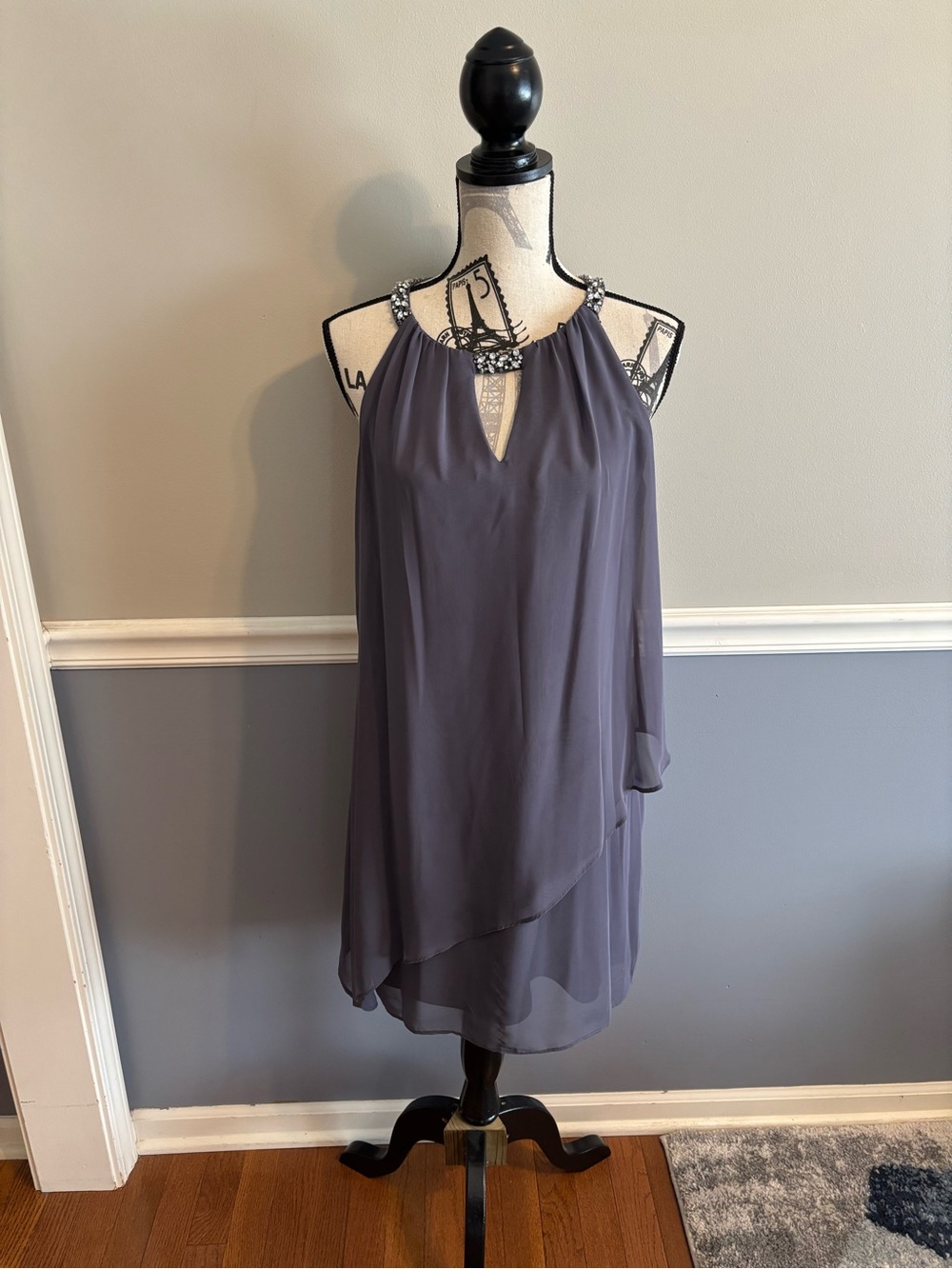 🌸SALE🌸 Jessica Howard Embellished Halter Chiffon Dress in gray
